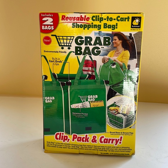 Grab Bag Other - Green Grab Bag 2 Pack - Reusable Clip to Cart Shopping Bags - As Seen on TV